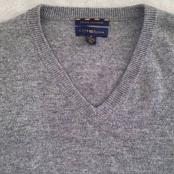 Club Room Cashmere Sweater Mens Medium Gray V Neck Pullover Estate Cashmere 2Ply - Picture 3 of 10
